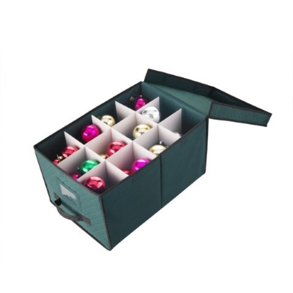 Hastings Home Ornament Storage Box, Green Organizer Cube, 24 Individual 4" Compartments and Dividers, Flip Top Lid 590830AIY